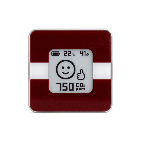 Bezvadu CO2, mitruma un temperatūras sensors - Airvalent, Premium design (Latvijas karoga krāsās)