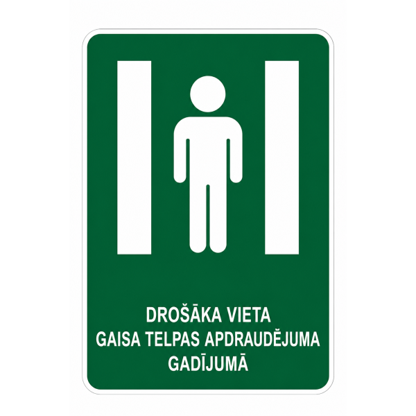 Luminiscējoša zīme “Drošāka vieta gaisa telpas apdraudējuma gadījumā”